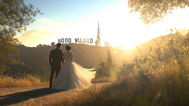 Photo quotwedding couple posing near the hollywood signquot