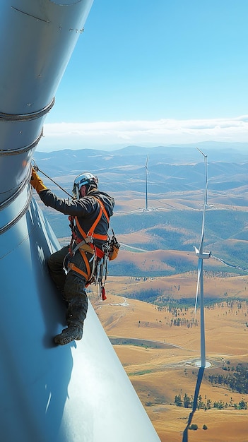 Photo quotwelder on wind turbine blade hanging from harnessquot