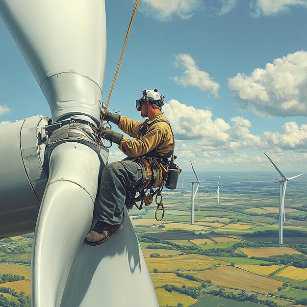 Photo quotwelder on wind turbine blade hanging from harnessquot