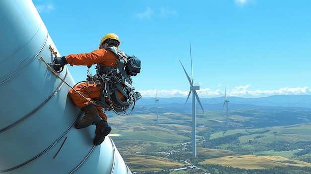 quotWelder on Wind Turbine Blade Hanging from Harnessquot