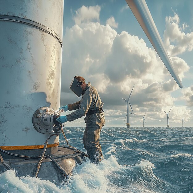 Photo quotwelder working on base of offshore wind farmquot