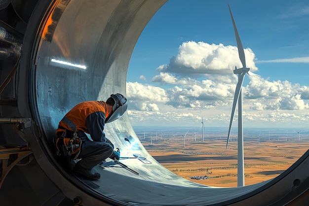 quotWelder Working Inside a Massive Wind Turbinequot