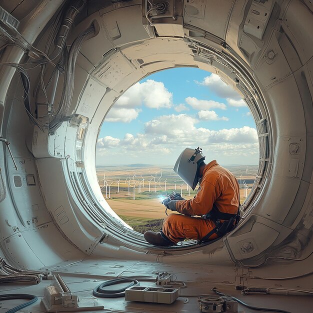 quotWelder Working Inside a Massive Wind Turbinequot