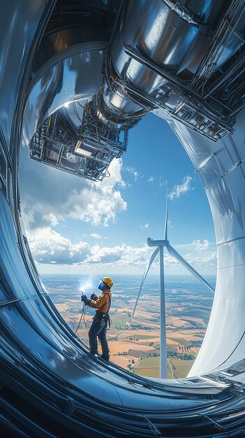 Photo quotwelder working inside a massive wind turbinequot