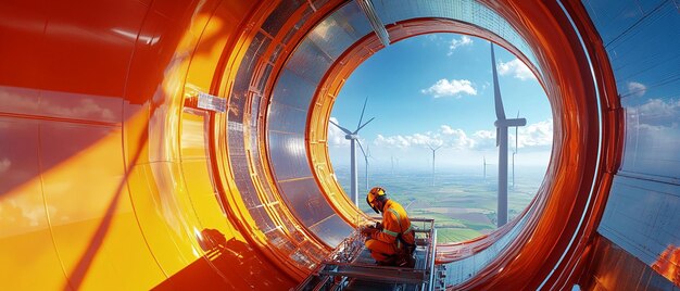 Photo quotwelder working inside a massive wind turbinequot