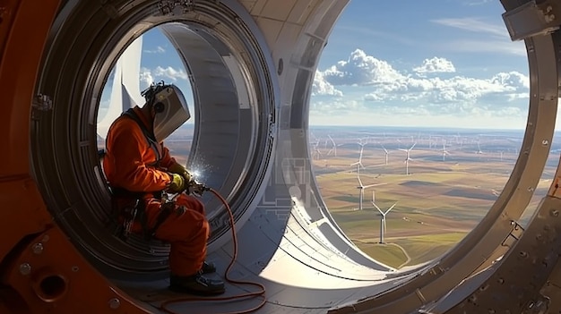 quotWelder Working Inside a Massive Wind Turbinequot