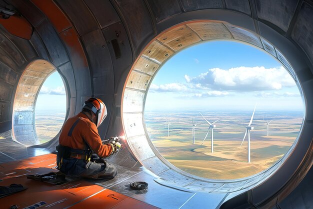 quotWelder Working Inside a Massive Wind Turbinequot