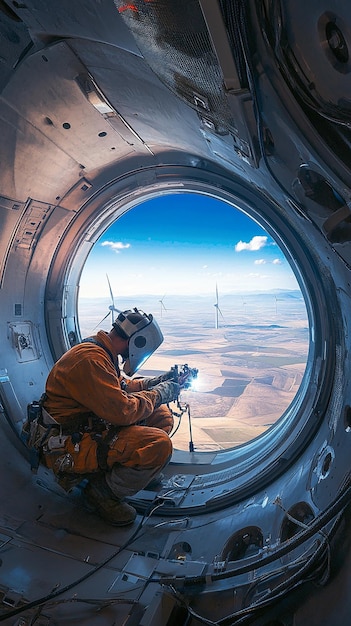 quotWelder Working Inside a Massive Wind Turbinequot