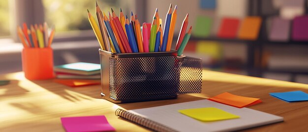 quotWellOrganized Desk Setup with Pencil Holder and Suppliesquot