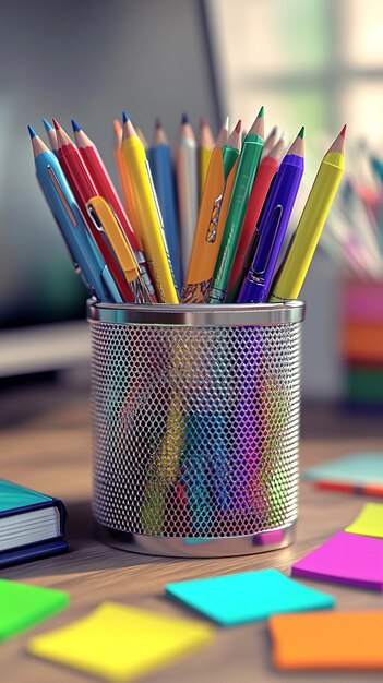 quotWellOrganized Desk Setup with Pencil Holder and Suppliesquot