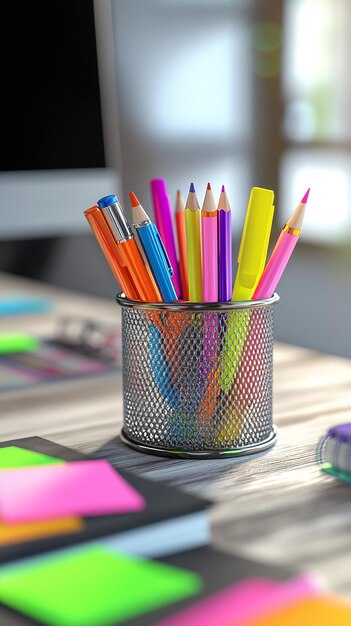 quotWellOrganized Desk Setup with Pencil Holder and Suppliesquot