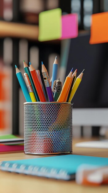 Photo quotwellorganized desk setup with pencil holder and suppliesquot