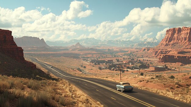 Photo quotwideangle shot of route 66 winding through a scenic landscapequot