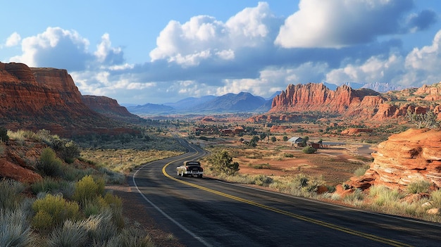 quotWideAngle Shot of Route 66 Winding Through a Scenic Landscapequot