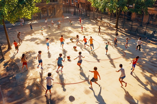 Photo quotwideangle view of an energetic schoolyard filled with activityquot