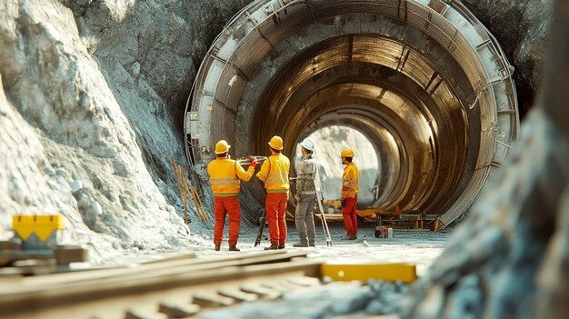 Photo quotworkers inspecting tunnel after pipe jacking completionquot