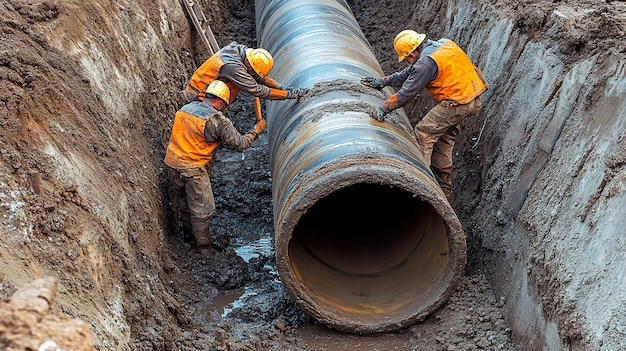 quotWorkers Installing Large Underground Concrete Pipequot