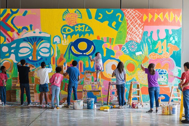 quotYoung People Creating a Vibrant Mural in Progressquot