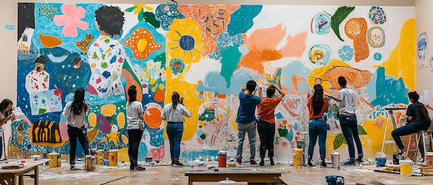 Photo quotyoung people creating a vibrant mural in progressquot