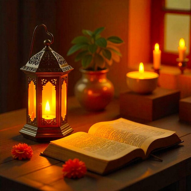 Photo quran and candles scene