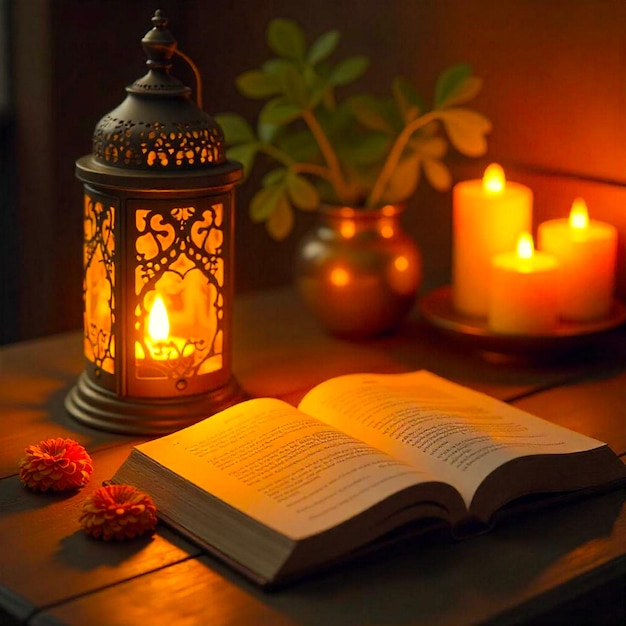 Photo quran and candles scene