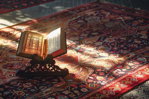 Photo quran on ground illuminated by sunlight