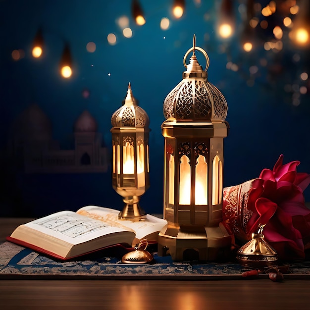 Quran in the mosque at night and light from the candle