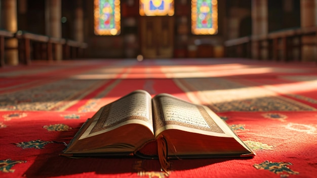 Quran Open on a Wooden Placemat on a Prayers