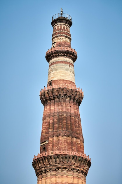 Qutb Minar minaret tower part Qutb complex in South Delhi India big red sandstone minaret tower