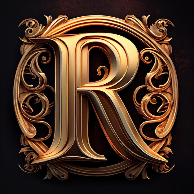 R letter in a golden monogram relief generative AI