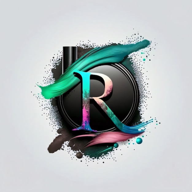 Photo r letter with colored hair and ink splashes vector illustration