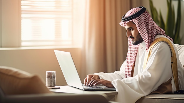 Rab saudi guy using a laptop to work online Generative AI