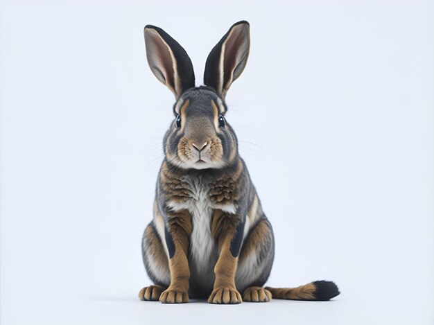 Rabbit 4 months old sitting against white background Ai Generated