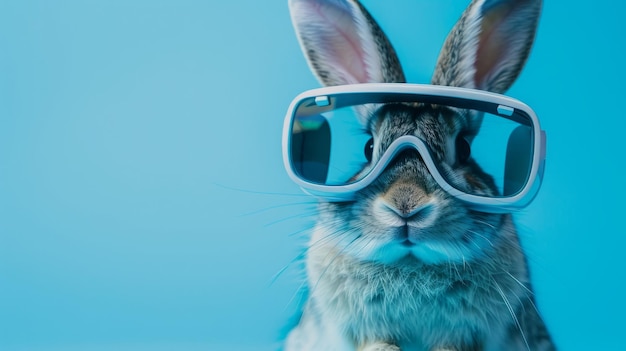 Rabbit animal with VR glasses on the isolated background realistic photo