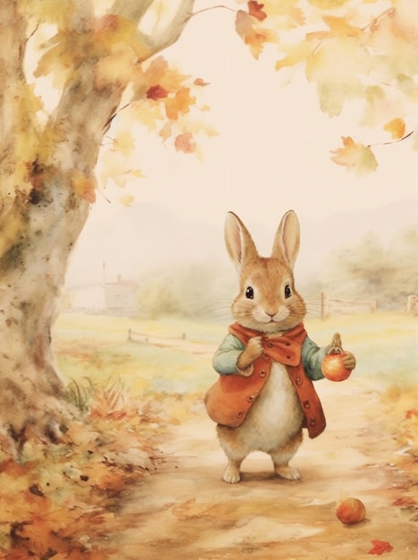 rabbit on autumn background autumn invitation with cartoon rabbit vintage autumn card