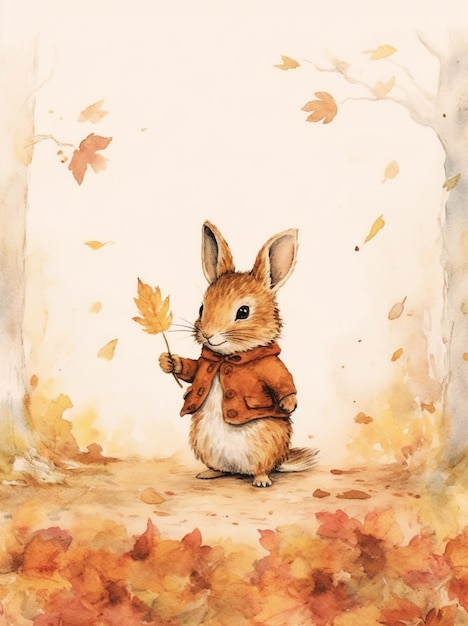 rabbit on autumn background autumn invitation with cartoon rabbit vintage autumn card