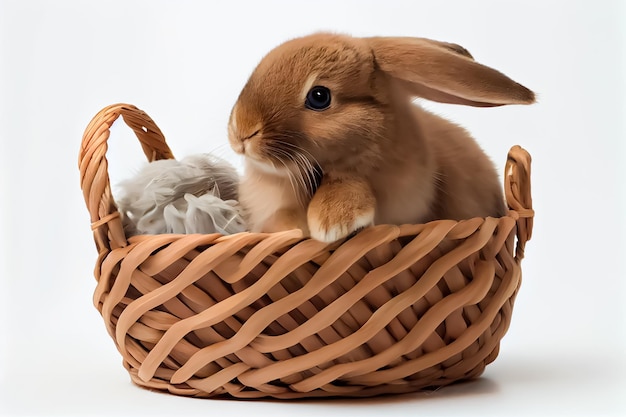 A rabbit in a basket against a white background Rabbit with white background happy easter