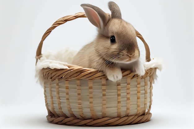 A rabbit in a basket against a white background Rabbit with white background happy easter