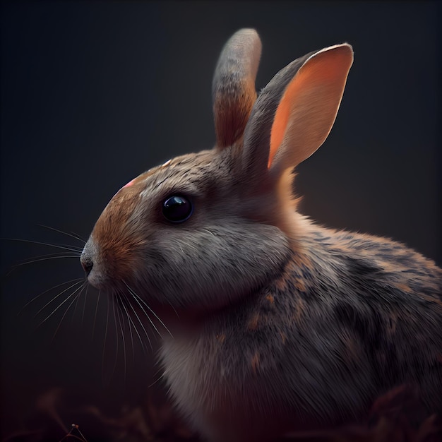 Rabbit on a black background closeup 3d rendering