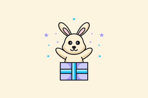 Photo rabbit or bunny gift box vector design template