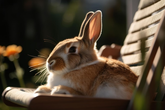 Rabbit bunny resting on a sun lounger summer holiday Generative AI