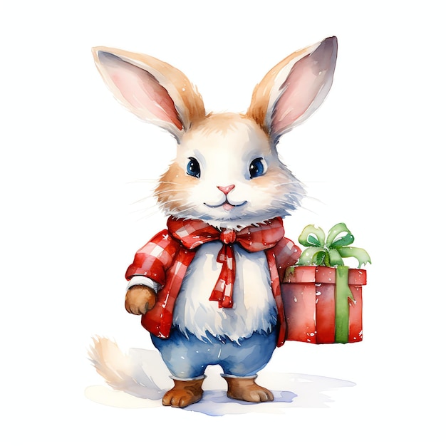 Rabbit christmas holiday fantasy watercolor