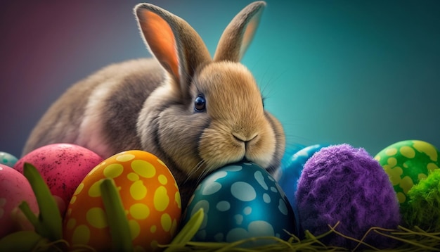 rabbit and colored eggs