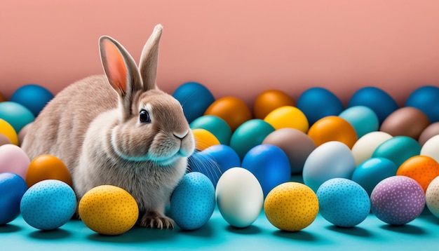 rabbit and colored eggs