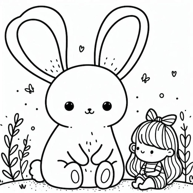 Rabbit coloring page for children ai generated