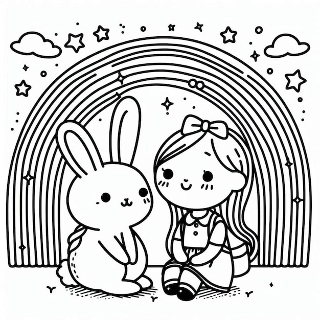 Rabbit coloring page for kids ai generated