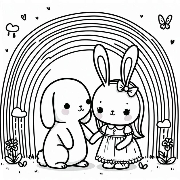 Rabbit coloring page for kids ai generated