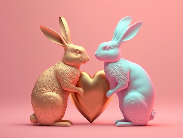 Rabbit couple holding a heart