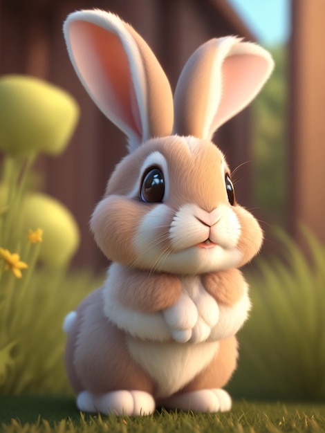 A rabbit digital painting cute bunny rabbit with flowers