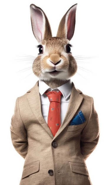 Rabbit dressed in a suit like a businessman isolated on white generative AI